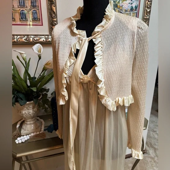 Vintage Gilligan & O'Malley Cream Maxi Lace Slip Dress & Crop Top Set Sz S - Picture 5 of 15